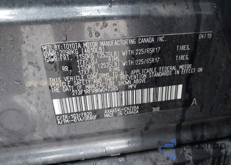 2019 Toyota Rav4 Le z USA, uszkodzony, nr VIN 2T3F1RFV8KW047385